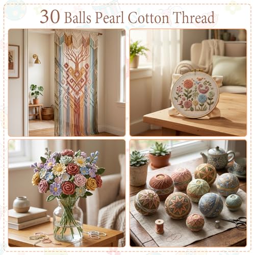30 Pcs Size 8 Pearl Cotton Thread Balls 10 Grams, Dark Color - color: Dark Color