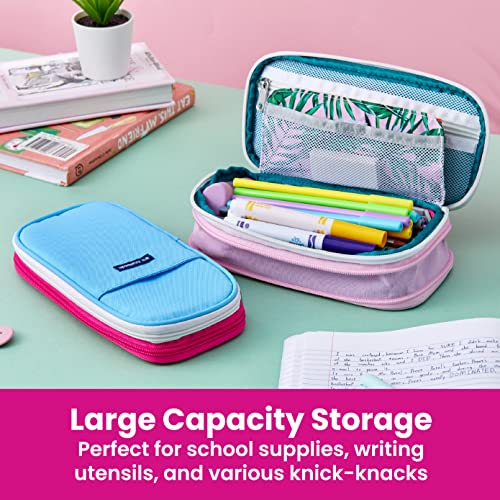 It's Academic Expanding Pencil Case, Portable Pouch for Office & School Supplies, Travel Organizer Bag, Compact, High Capacity, Palm Tree Design, Pink - color: Expanding Pencil Case, Pink Palm Tree, size: 1 Pack