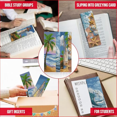 VIGEGU 5 Pack Beach Scenery Cross Stitch Bookmark Kits for Adult Beginners - color: Beach Cross Stitch Bookmarks