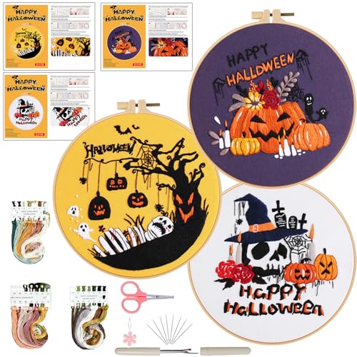 Ohcol 3 Sets Halloween Embroidery Kit,Needlepoint Kits for Adults with Clear Instructions - color: Halloween