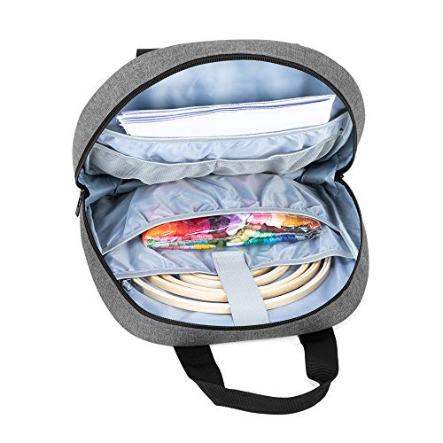 CURMIO Embroidery Project Bag for Hoops and Cross Stitch Supplies, Gray
