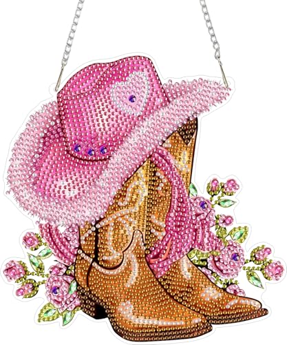 ZeeLionArt Hanging Diamonds Art kit for Adult,Pink Boots Pendant Diamonds Painting Art Kit,7.6x7.6inch Acrylic Diamonds Painting Board Kit Ornament, Special Crystal Diamond Hanging Ornament - color: DP02628