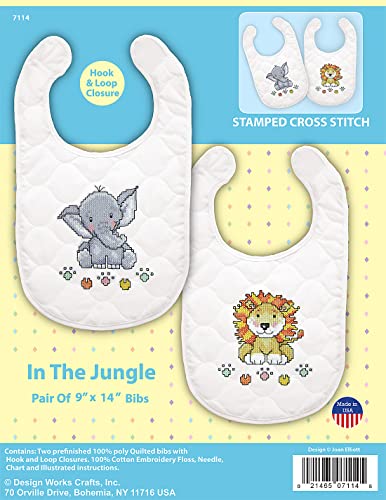 Design Works Crafts Janlynn Stamped for Cross Stitch Baby Bib Kit, in The Jungle
