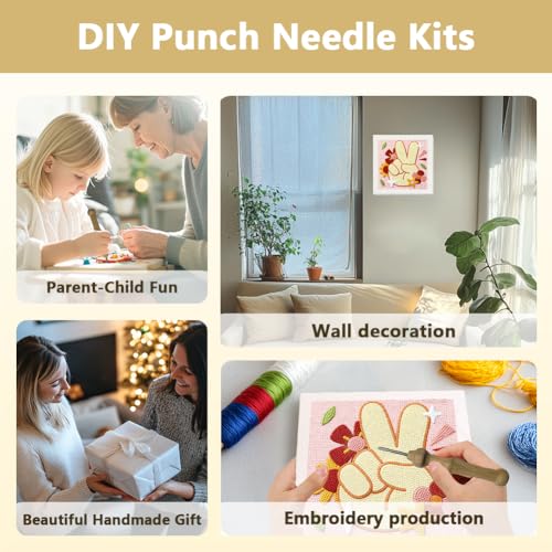 DOODLREAM Victory Gesture Needle Kit for Beginner, 9.4"x 9.4" Peace Hand Gesture Punch Stitching Craft Set, DIY Embroidery Starter with Printed Frame, Instruction, Threader, Yarn, Pinch Needle - color: Victory Gesture