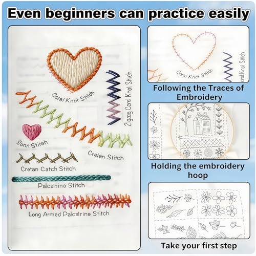 SanQiuShe Stitch Book, Embroidery Stitch Book, DIY Sewing Books, Embroidery Books of Stitches,97 PCS Beginner Embroidery Kit, Portable All-in-One Hand Embroidery Book for Adults & DIY Craft Lovers
