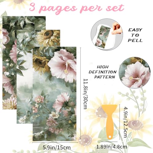 3 Sheets Dreamy Woodland Floral Rub on Transfers for Craft 12×6in - style: Misty Flowers
