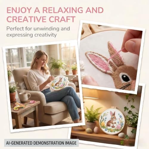 AZY Easter Embroidery Kit – Single Pre-Printed Floral Pattern with Adjustable Embroidery Hoop, Thread, Needle, Threader & Instructions – for Beginners and Cross Stitch Lovers - style: Easter embroidery