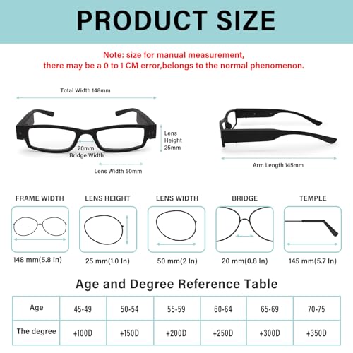 Magnifying Glasses with Light Rechargeable Reading Glasses Bright LED Readers for Men Women Close Work Reading