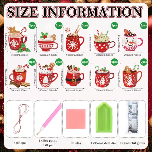Realspring 20 Pcs Christmas Diamond Art Ornament 5d Hot Cocoa Mugs - style: Hot Cocoa