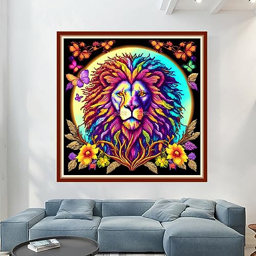 Dimensean Stamped Cross Stitch Kits Full Range of Embroidery Patterns Starter Kits for Beginners Adult DIY Cross Stitches Needlepoint Kits 11CT-Colorful Lion 17.7x17.7 inch - color: Pattern Style 09