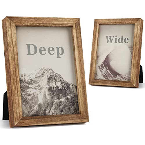 Emfogo 5x7 Picture Frame, Pack of 2 Rustic Picture Frames 5x7 with Real Glass, Solid Wood 5x7 Photo Frame for Table Top Display or Wall Mounted (Carbonized Brown) - color: Carbonized Brown, size: 5x7 inch