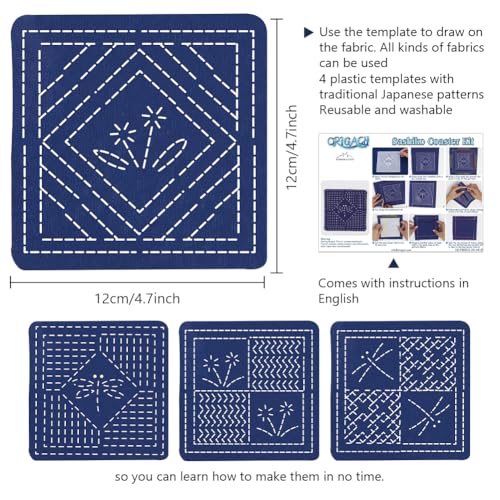 FREEBLOSS 4 Set DIY Sashiko Coaster Kit Dragonfly Sashiko Kit Beginner Flowers Embroidery Kits with 4 Sashiko Coaster Samplers Japanese Embroidery Kits for Adults for Art Craft Gift