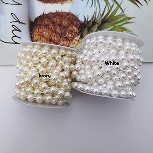 10MM Beaded Trim White Crafts Faux Pearl Beads Garland Roll Strand 20FT - color: White, size: 10mm