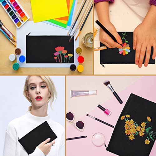 ZeeDix Small Canvas Zipper Pouch for Makeup Pencil Travel Storage 8.3x5 In - color: Black, style: 24 Pcs