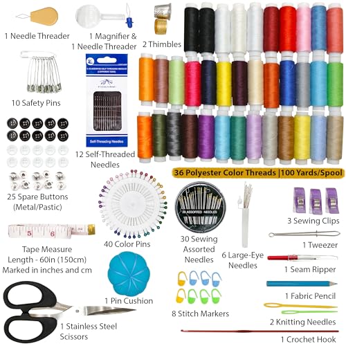 Vellostar Large Sewing Kit for Adults, 150-Piece Set, 36 Colors, 30 Needles - color: Large Black