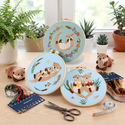 Mindsoft 3 Set Needlepoint Kit for Beginners with Hoop,Otter - style: Otter