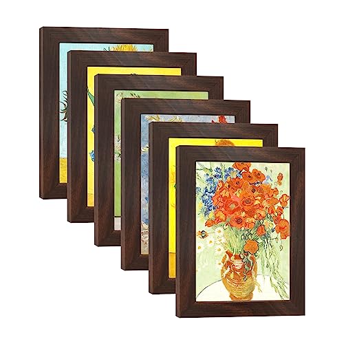 5X7 Picture Frame Set of 6 with Real Glass for Pictures 4x6 with Mat or 5x7 Without Mat,Wall or Tabletop Gallery Photo Frames in Walnut - color: Walnut, size: 5x7(set of 6)