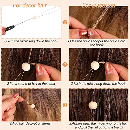 30 Pieces Hair Extension Loop Needle Threader Wire Pulling Hook Tool and Bead Device Tool Plastic Loop Needle for Hair or Feather Extensions Supplies, DIY, Black