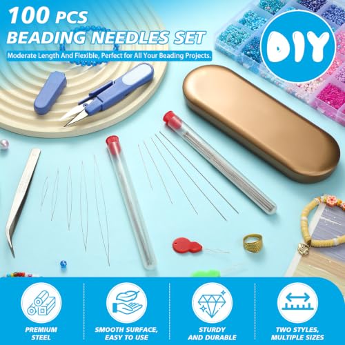 kdafio 100 Pcs Beading Needles Set Long Straight Large Eyes Thread Needles - style: 100 Pcs