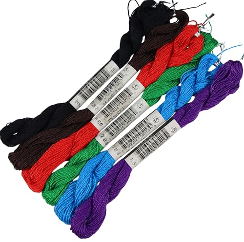 KCS 162 Yards(150 Meters) Mercerized Pearl Cotton Crochet Needlepoint Thread,Size 5,6 skeins,Mixed Color 13 - color: 6color13, size: 6 skeins