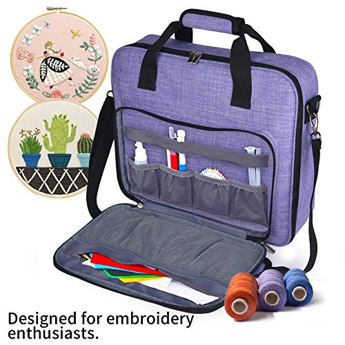 BAGLHER Cross Stitch & Embroidery Organizer Bag - Large Portable Project Storage with 3 Compartments, Travel Friendly Carrying Case for 11.2" Hoops, Threads, Supplies (Purple) - color: purple
