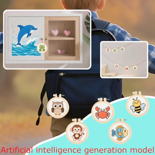 57lilina Cross Stitch Kits for Kids, 6 Set Easy Beginner Embroidery Pattern - color: Owl+ Monkey+ Fish+ Frog+ Crab+ Bee
