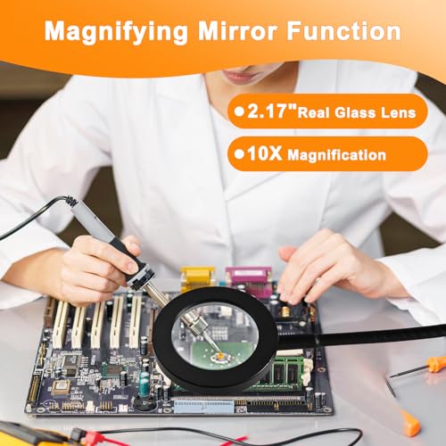 10X Magnifying Glass with Light and Timer, 2 in 1 Magnifying Desk Lamp, 3 Color Modes 10 Dimmable Brightness, Flexible Gooseneck Magnifier with Light for Craft Hobby Sewing Close Work(No Adapter) - size: 95mm