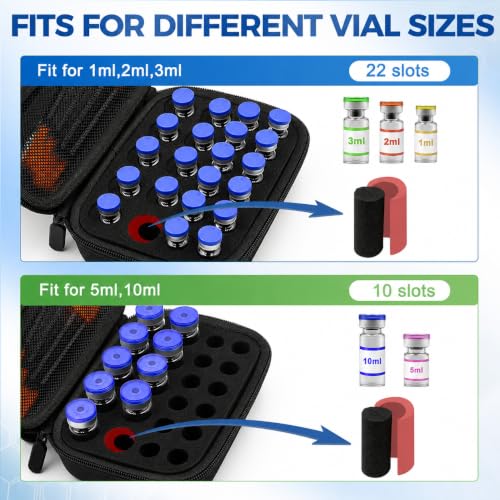 Peptide Case for Fridge, Insulin Vial Case for Diabetics - color: Black-12×(1-3ml)+10*(1-10ml)+10 Caps