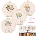 Harimau Adult Beginner Embroidery Starter Kit, Complete Set with 4 Patterns, 2 Hoops, Needles, Scissors, Instruction Guide & Stitching Video Tutorials - color: Human body art patterns