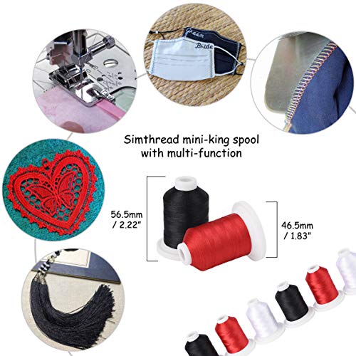 Simthread Embroidery Machine Thread Kit 800Y 21 Spools Black White and Red Colors for Professional Embroidery Design - color: Black White & Red