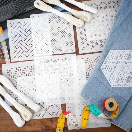 Booson 37 Pcs Sashiko Thread Kit Sashiko Needles Cotton Thimble Patterns - color: White