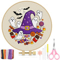 TINDTOP Halloween Embroidery Kit for Adult, Embroidery DIY Starter Kit, with Stamped Patterns, Hoop, Tools, Colorful Threads with Needles, Instructions (Halloween C) - color: Halloween C
