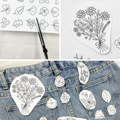 75 Pcs Stick and Stitch Embroidery Paper Designs 3 Sheets A4 Water Soluble Stabilizer for Embroidery Patterns Adhesive Embroidery Transfer Paper with Pre-Printed Flower Leave Butterfly for Hand Sewing