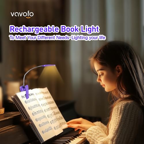 VAVOFO Rechargeable Book Light for Reading in Bed Kids, 7 LED Reading Light with 9-Level Warm Cool White Daylight, Eye Care Lamp with Power Indicator for Bookworms (Dark Purple) - color: Dark Purple