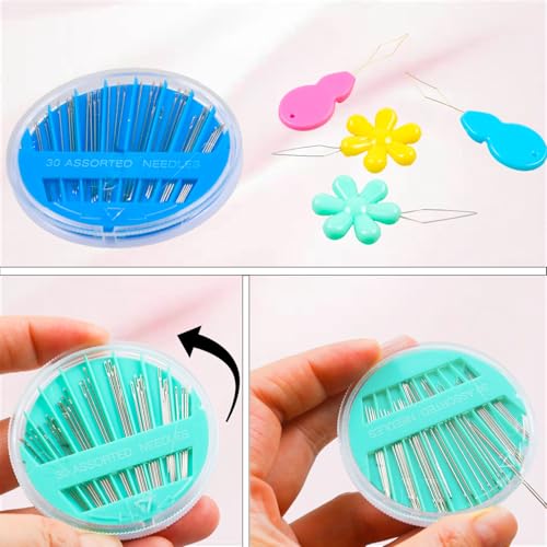 Hekisn 60-Pack Premium Hand Sewing Needles Set, 6 Sizes Embroidery Needles Kit with Threaders, Assorted Large Eye Sewing Needles for Repair, DIY, Art & Craft Projects(Green&Pink) - color: Green/Pink