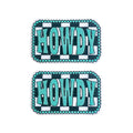 Howdy Turquoise Checkered Patch, 2.75” x 1.75", Embroidered Iron-On for Hats, Bags, Jackets, 2-Pack - color: Checkered Howdy Patch