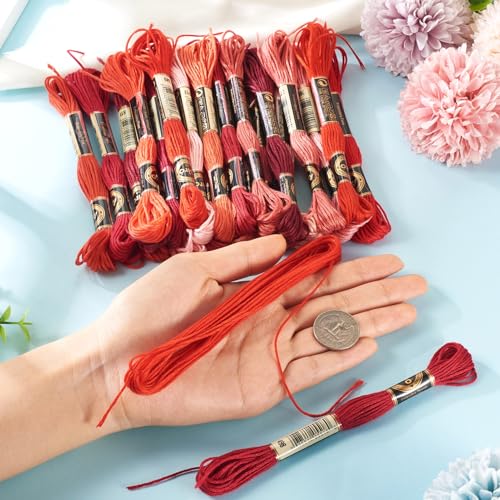 24 Bundles Polyester Embroidery Floss Cross Stitch Embroidery Thread Red Stitch Threads Bulk 1mm Floss Thread for Jewelry Making Bracelet Stitching Craft Supply - color: Red