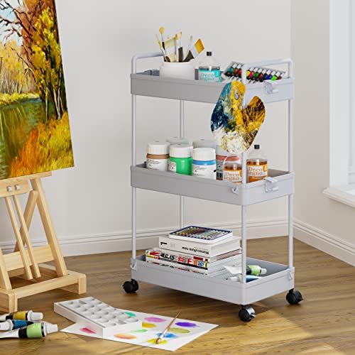 Ronlap 3 Tier Slim Rolling Storage Cart with Wheels Utility Organizer, Grey - color: Gray