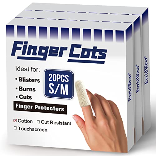 Evridwear Cotton Finger Cots Cotton Cushion 60PCS for Cracked Skin, Eczema, Calluses, Moisture Wicking, Finger Protection for Men & Women (3 Packs Short, 2") - size: 3 Packs Short