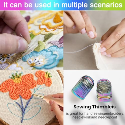 1 Pcs Adjustable Metal Sewing Thimble Finger Protector Open Top Ring Thimble Fingertip Shield for Quilting Embroidery Hand Sewing Tool(Colorful, M) - color: Colorful|M