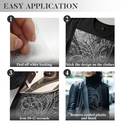 1 Pc Curly Flowers Rhinestone Iron on Hotfix Transfer Decal, Bling DIY Patch Clothing Repair Applique T-Shirt Vest Shoes Hat Jacket Decor Clothing DIY Accessories - style: Curly Flowers