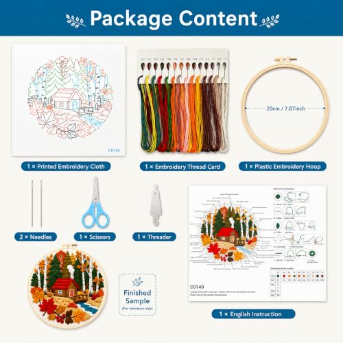 Zhenqing Autumn Cabin Embroidery Kit for Beginners (C0140) - color: Autumn Cabin