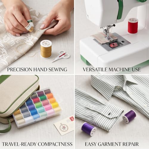 Sewing Kit for Adults,30 Colors Polyester Sewing Thread Set,Mini Spools 50 Yards,Needle and Thread Kit for Hand and Machine Sewing