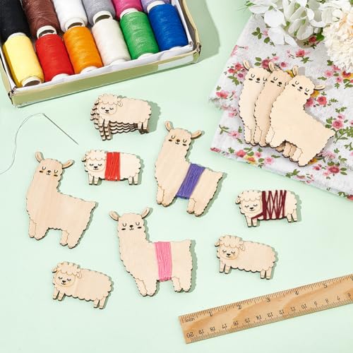 NBEADS 24 Pcs 2 Styles Wooden Animals Floss Bobbins, 2 Sizes Sheep and Alpaca Shaped Cross Stitch Bobbin Embroidery Thread Cards Winding Board for DIY Sewing Storage