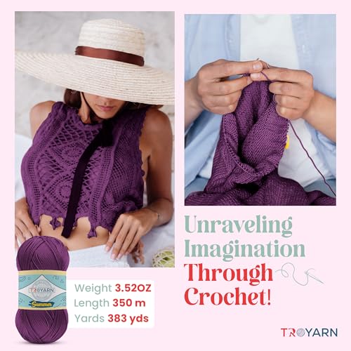 TROYARN Summer (4- Skeins Pack) Silk Effect Hand Knitting Yarn Crochet Art Lace Craft 100% Microfiber Acrylic 4x100 gr (4x383 yds) (105297 - Ornamental Cabbage) - color: 105297 - Ornamental Cabbage, size: 4 Skein