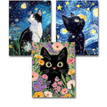 3 Pack Black Cat Scenery Stamped Cross Stitch Kits for Adults Beginners - color: Black Cat