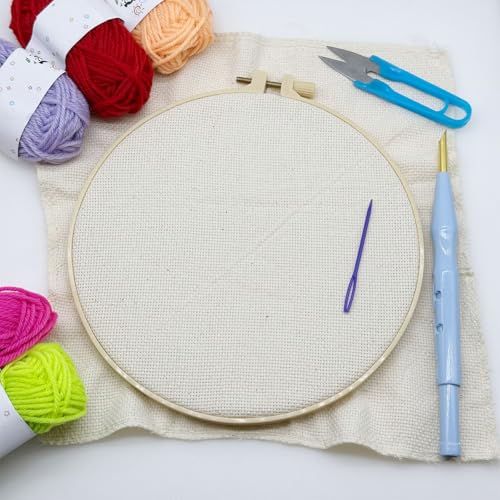 Woohome Punch Needle Kit Included Plastic Hoops, Punch Needle Cloth, Color Yarn and Punch Needle Tools for Adults, Beginners (18PCS Starter Kits) - color: Color 1