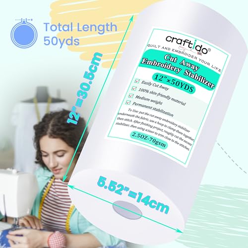 Craftido Cut Away Embroidery Stabilizer Backing 12" x 50Yd/Roll - size: 12"x50yd roll