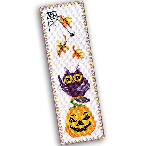 Povitrulya Halloween Owl - Counted Cross Stitch Kit with Halloween Pumpkin Jack-o'-Lantern - DIY Hand Embroidery Bookmark - color: Owl