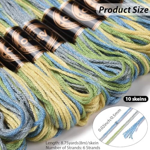 10 Skeins 6 Strands Green Variegated Embroidery Floss Polyester Gradient Cross Stitch Thread Friendship Bracelets Yarn Threads String Bulk for Hand Sewing Jewelry Crafts Bracelet Crochet Diy - color: Light Sea Green